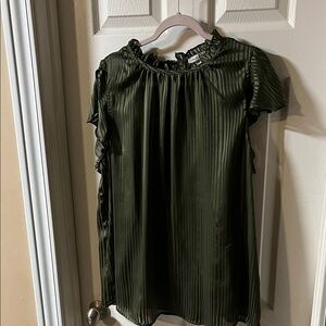 Chic Olive Green Pleated Blouse